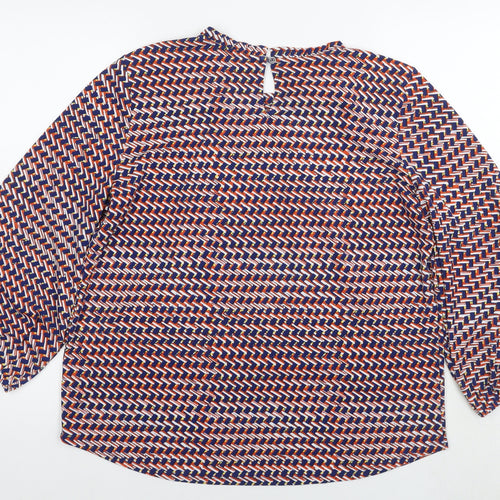 Adrianna Papell Womens Multicoloured Geometric Viscose Basic Blouse Size L Round Neck