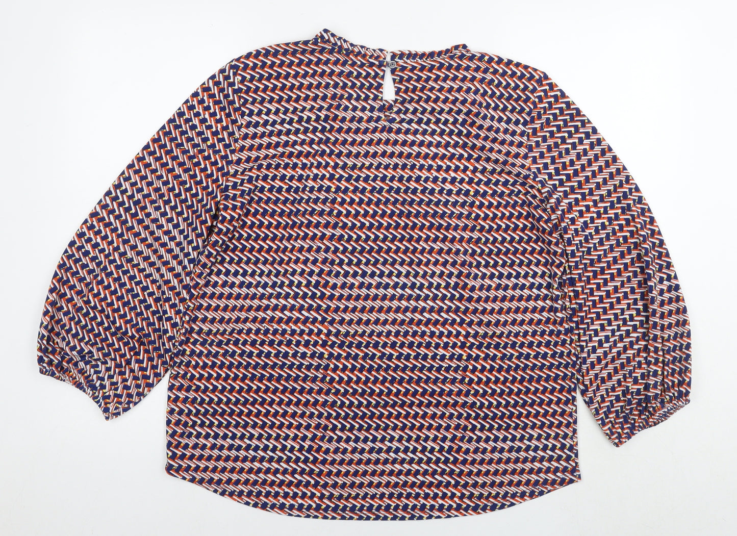 Adrianna Papell Womens Multicoloured Geometric Viscose Basic Blouse Size L Round Neck