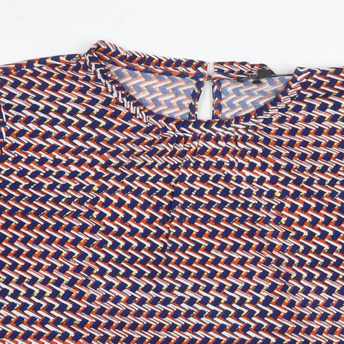 Adrianna Papell Womens Multicoloured Geometric Viscose Basic Blouse Size L Round Neck