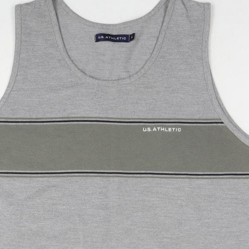 U.S Athletic Mens Grey Cotton T-Shirt Size M Round Neck
