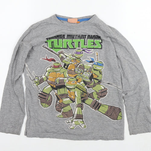 Nickelodeon Boys Grey Cotton Basic T-Shirt Size 10-11 Years Round Neck Pullover - Ninja Turtles