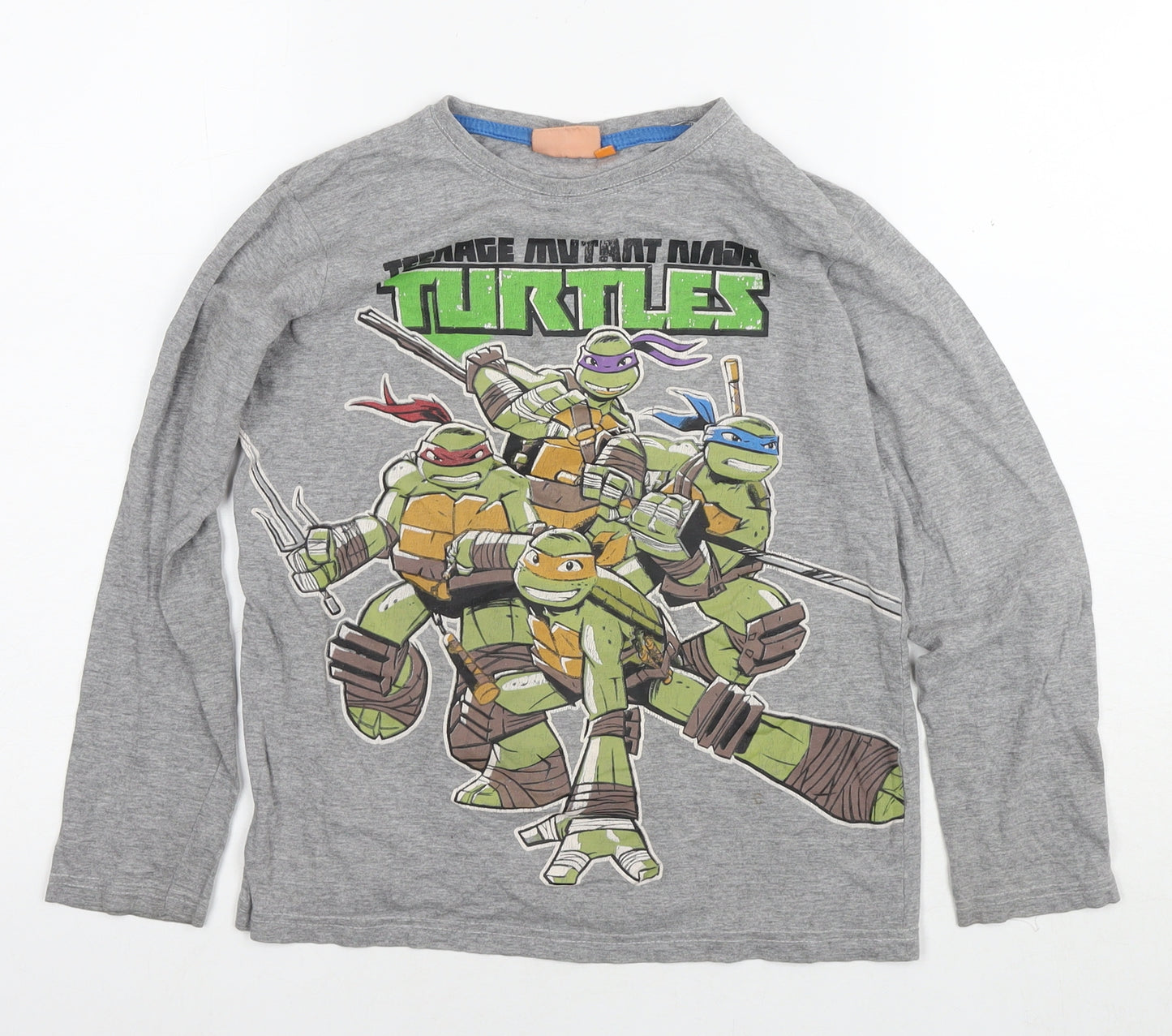 Nickelodeon Boys Grey Cotton Basic T-Shirt Size 10-11 Years Round Neck Pullover - Ninja Turtles