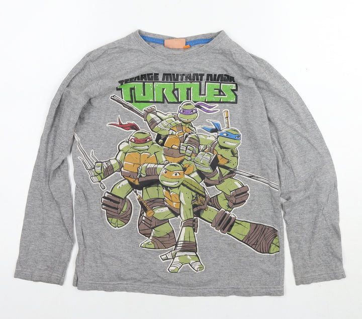 Nickelodeon Boys Grey Cotton Basic T-Shirt Size 10-11 Years Round Neck Pullover - Ninja Turtles