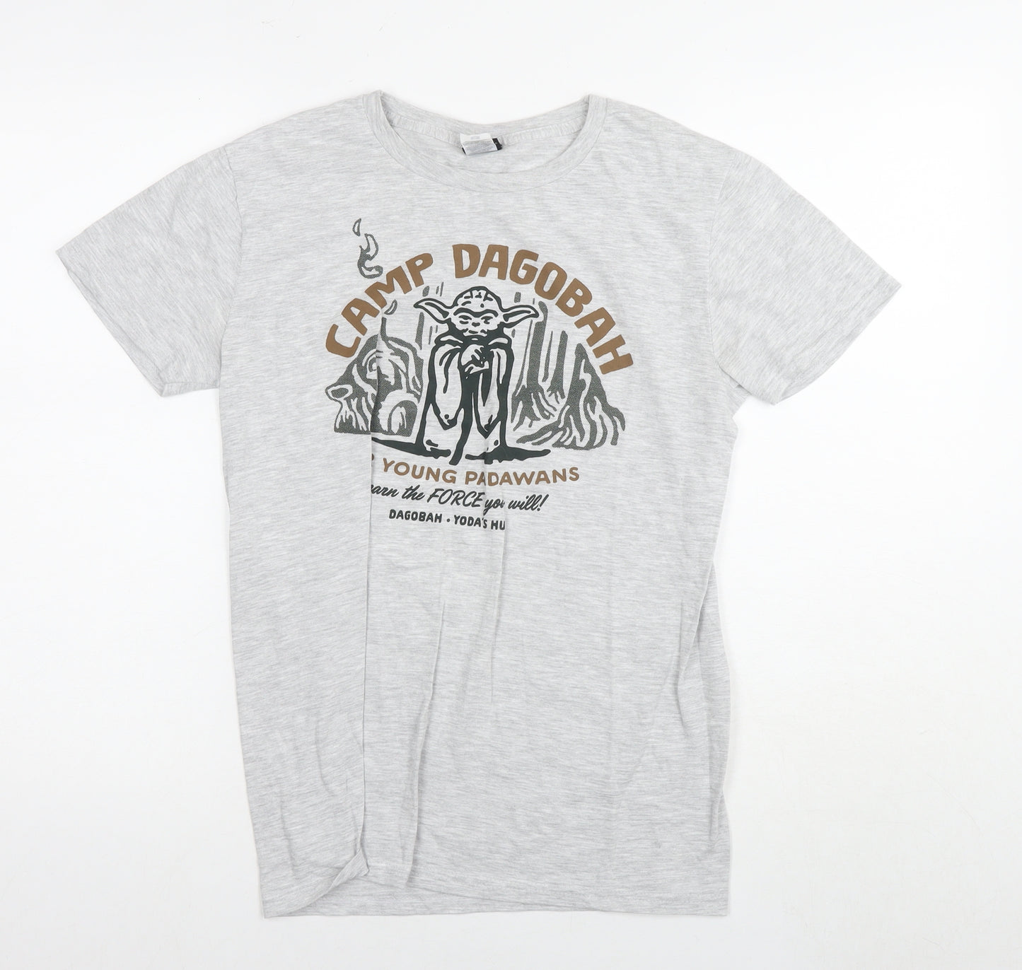 Star Wars Mens Grey Cotton T-Shirt Size S Round Neck - Star wars Yoda Camp Dagobah
