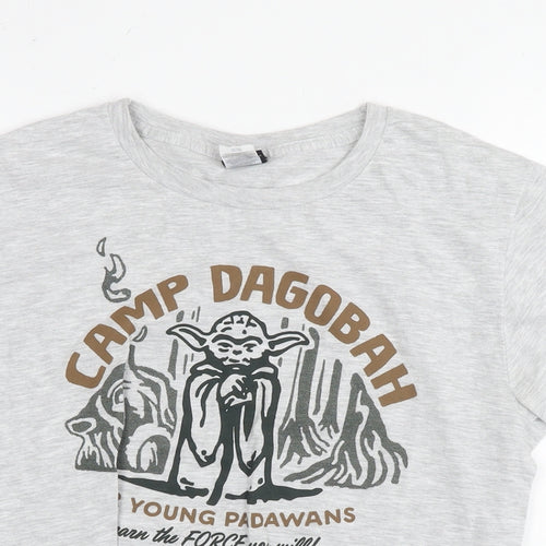 Star Wars Mens Grey Cotton T-Shirt Size S Round Neck - Star wars Yoda Camp Dagobah