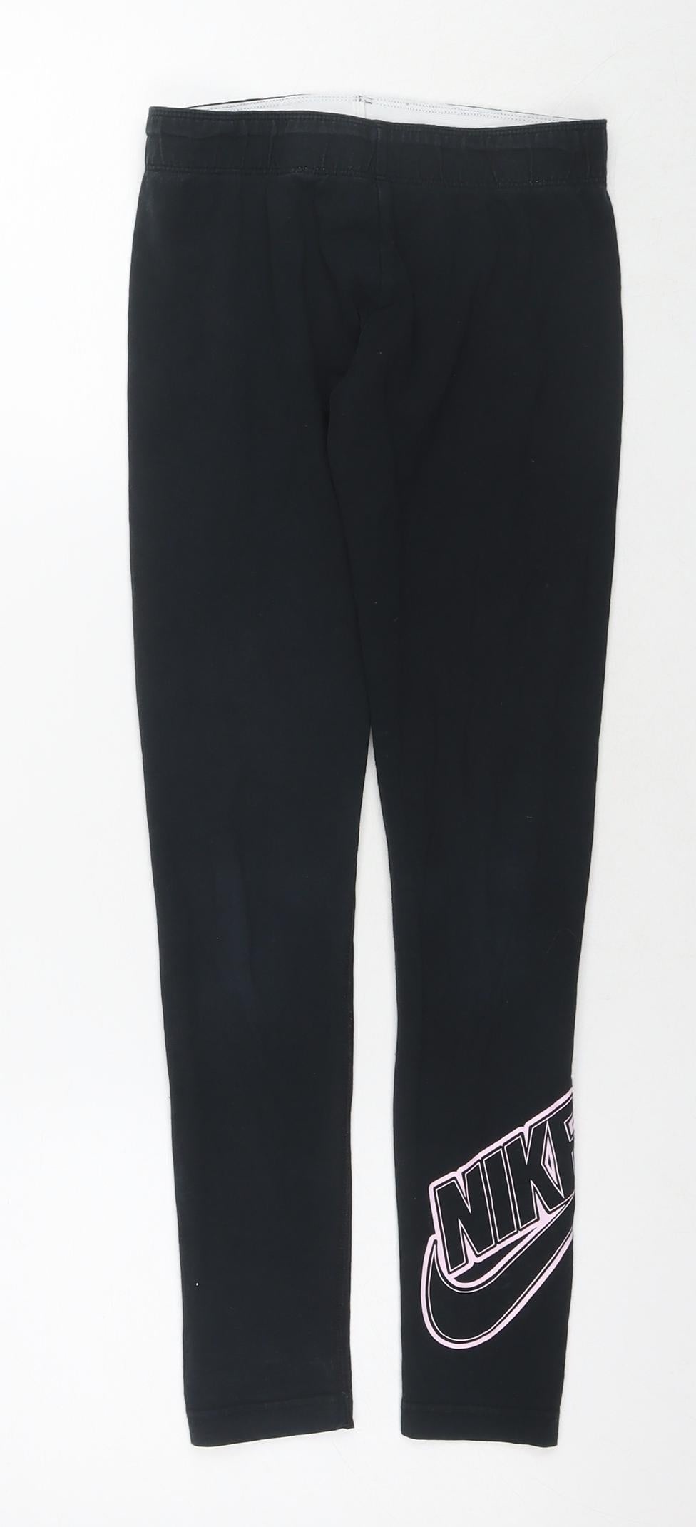 Nike Girls Black Cotton Pedal Pusher Trousers Size 9-10 Years L23 in Regular Pullover
