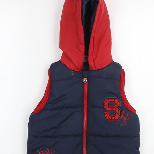 Spiderman Boys Blue Gilet Waistcoat Size 5-6 Years Zip - Logo