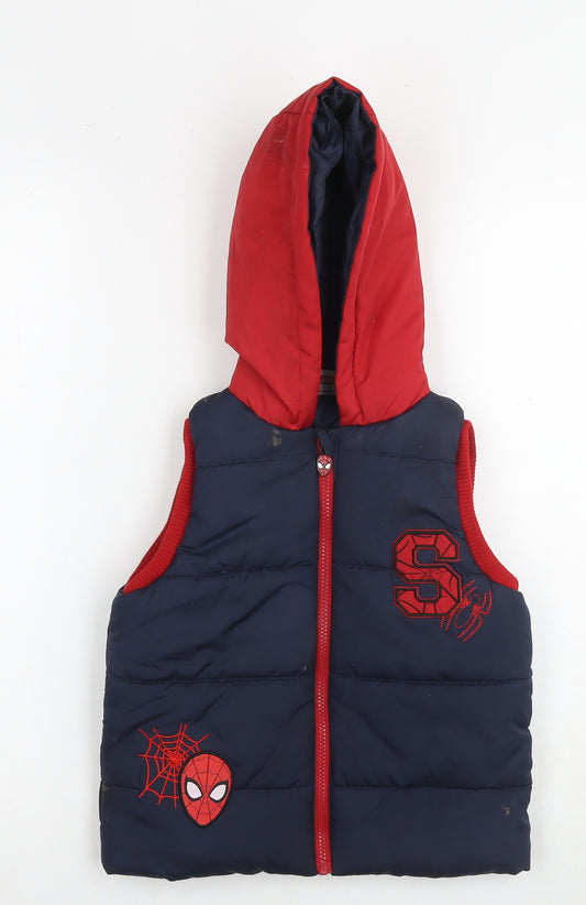 Spiderman Boys Blue Gilet Waistcoat Size 5-6 Years Zip - Logo