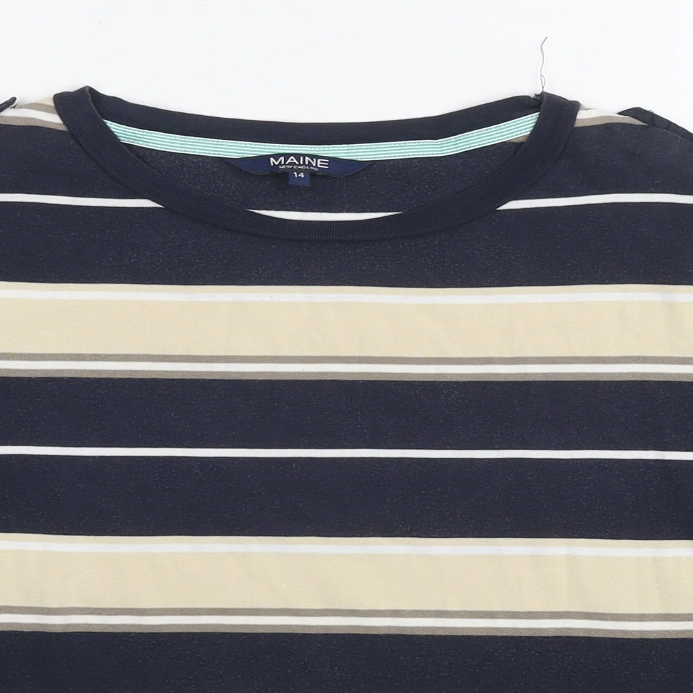 Maine Womens Blue Striped Cotton Basic T-Shirt Size 14 Round Neck