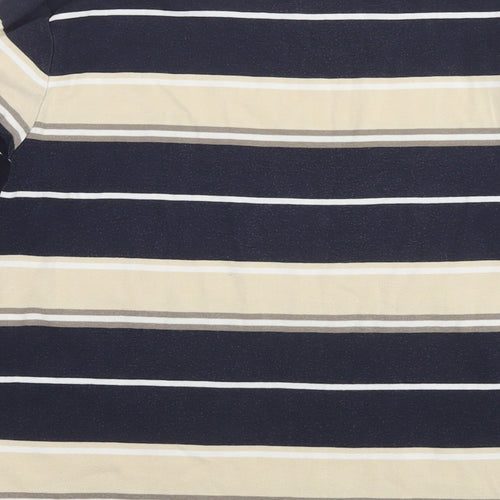 Maine Womens Blue Striped Cotton Basic T-Shirt Size 14 Round Neck