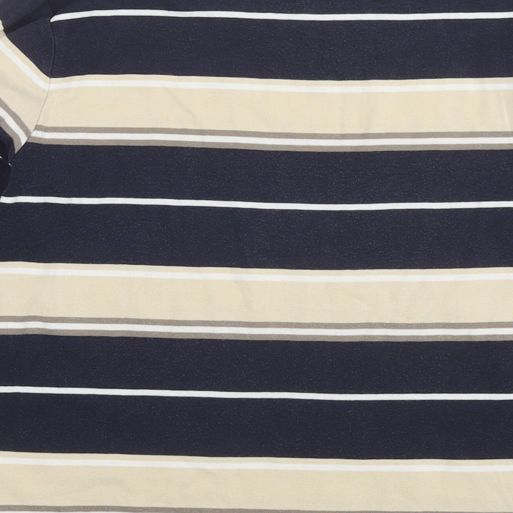 Maine Womens Blue Striped Cotton Basic T-Shirt Size 14 Round Neck