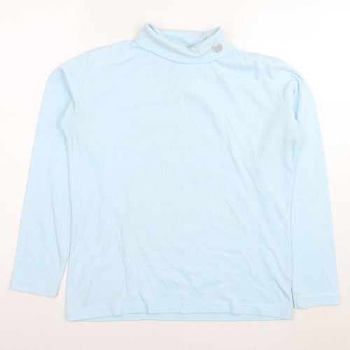 Palm Grove Womens Blue Cotton Basic T-Shirt Size 12 Roll Neck