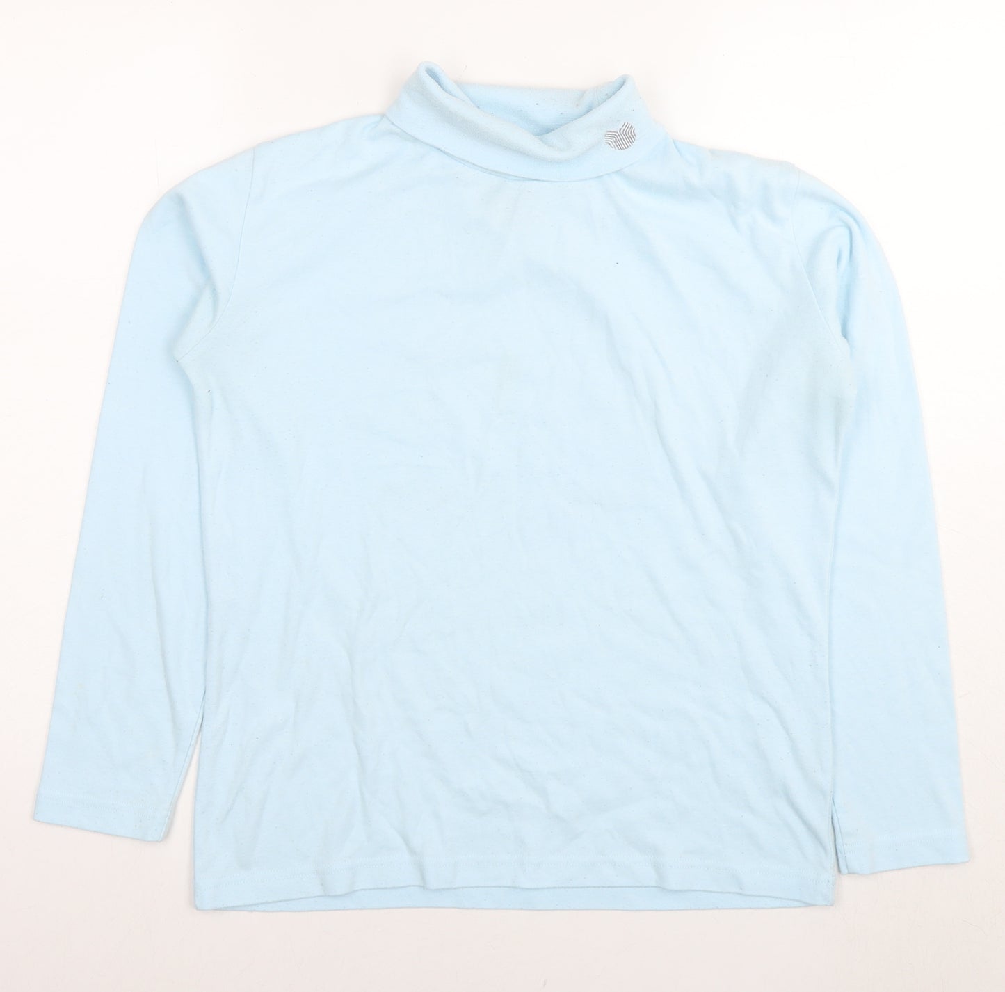 Palm Grove Womens Blue Cotton Basic T-Shirt Size 12 Roll Neck