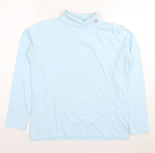 Palm Grove Womens Blue Cotton Basic T-Shirt Size 12 Roll Neck