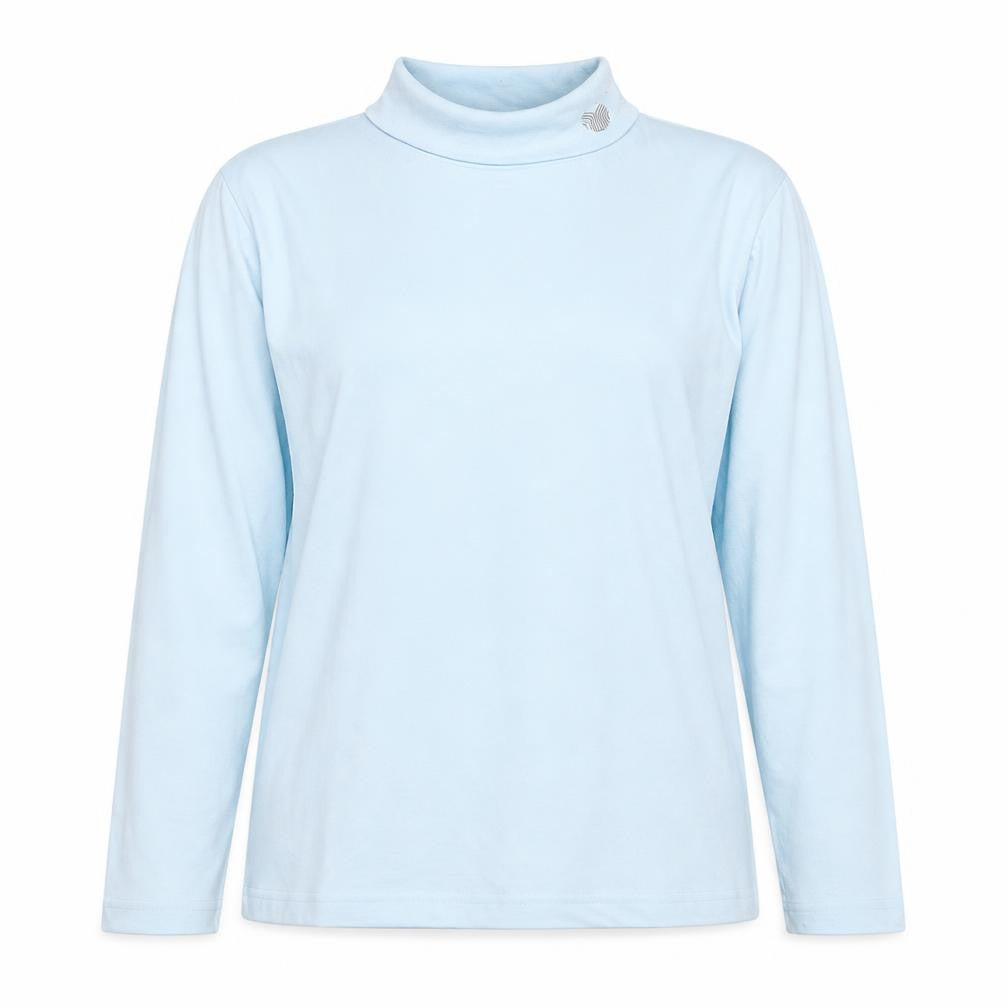 Front view of Palm Grove women’s blue cotton basic t-shirt, size UK 12, roll neck