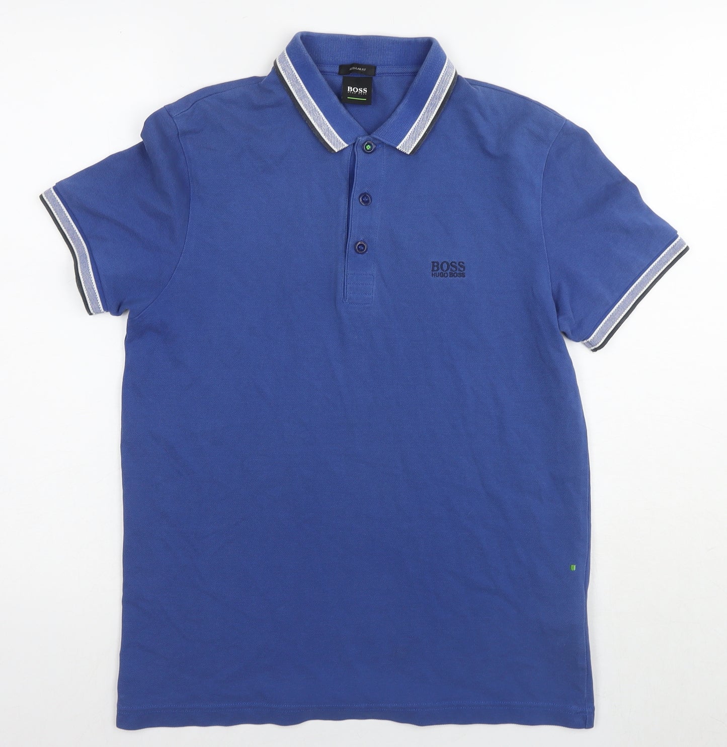 Boss Mens Blue Cotton Polo Size S Collared Pullover