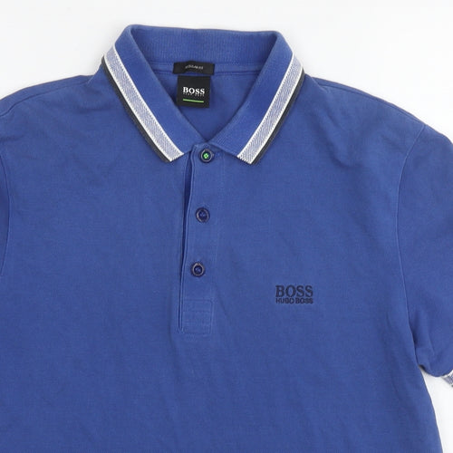 Boss Mens Blue Cotton Polo Size S Collared Pullover