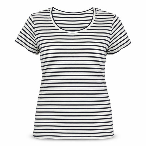Cotton Traders Womens White Striped Cotton Basic T-Shirt Size 14 Round Neck - Size 14-16
