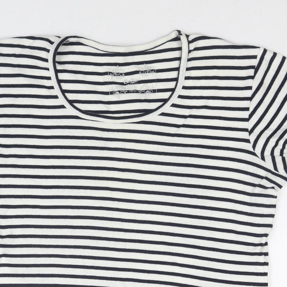 Cotton Traders Womens White Striped Cotton Basic T-Shirt Size 14 Round Neck - Size 14-16