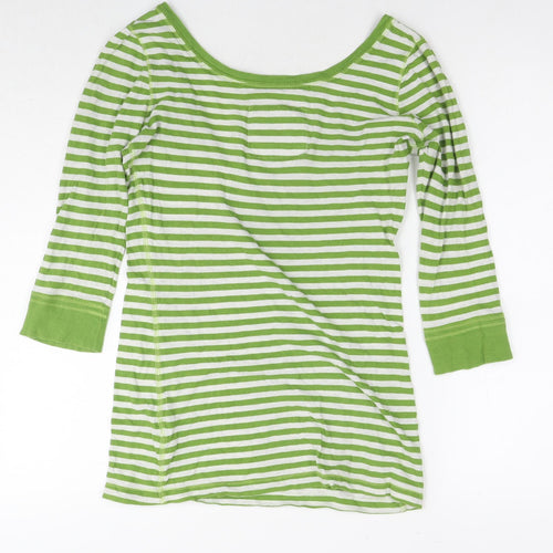 Abercrombie & Fitch Womens Green Striped Cotton Basic T-Shirt Size S Round Neck