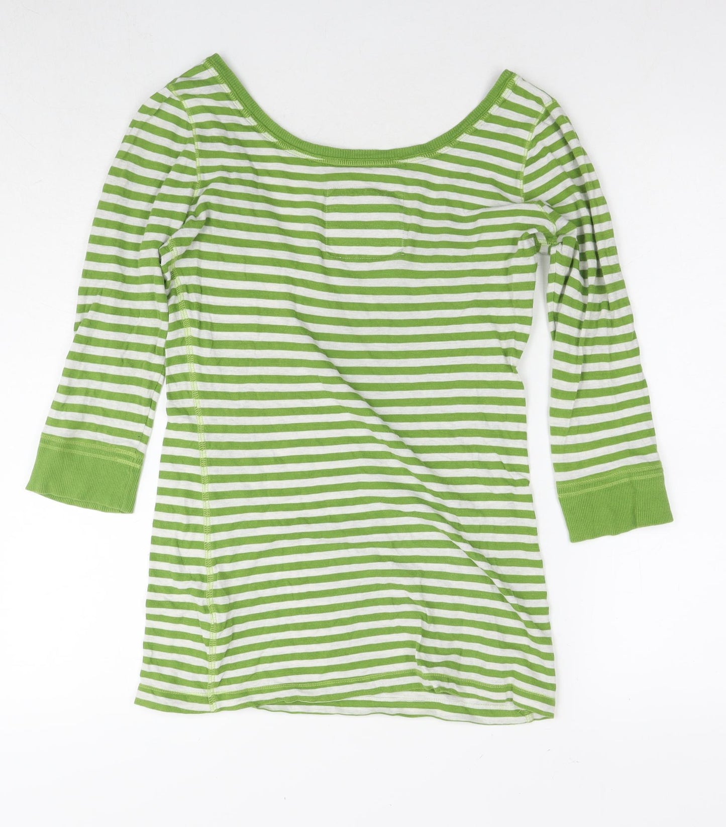 Abercrombie & Fitch Womens Green Striped Cotton Basic T-Shirt Size S Round Neck