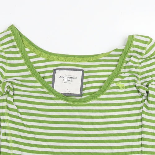 Abercrombie & Fitch Womens Green Striped Cotton Basic T-Shirt Size S Round Neck