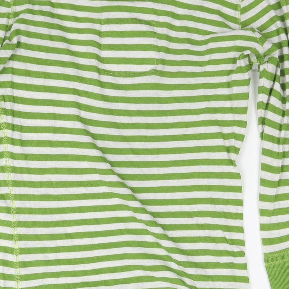 Abercrombie & Fitch Womens Green Striped Cotton Basic T-Shirt Size S Round Neck