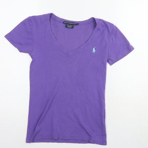 Polo Ralph Lauren Womens Purple Cotton Basic T-Shirt Size S V-Neck