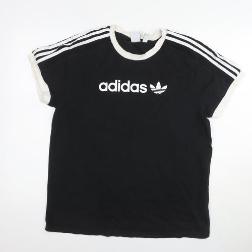 adidas Womens Black Cotton Basic T-Shirt Size 16 Round Neck - Logo