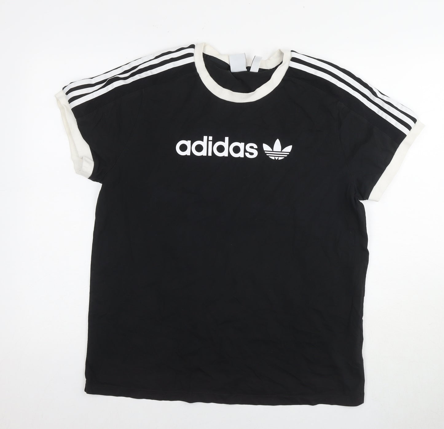 adidas Womens Black Cotton Basic T-Shirt Size 16 Round Neck - Logo