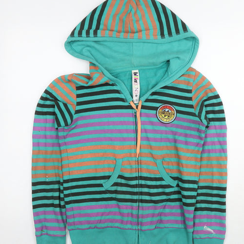 Billabong Womens Green Striped Cotton Full Zip Hoodie Size M Zip