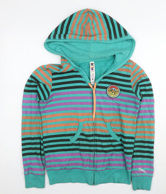 Billabong Womens Green Striped Cotton Full Zip Hoodie Size M Zip