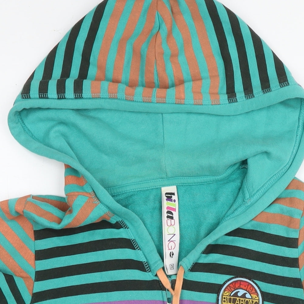 Billabong Womens Green Striped Cotton Full Zip Hoodie Size M Zip