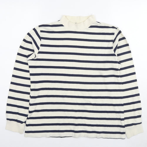 Lands' End Womens White Striped Cotton Pullover Sweatshirt Size M Pullover