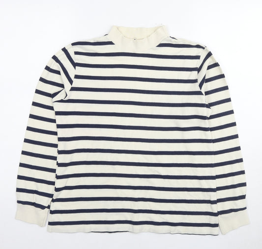 Lands' End Womens White Striped Cotton Pullover Sweatshirt Size M Pullover