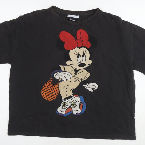 Disney Womens Black Cotton Basic T-Shirt Size M Round Neck - Minnie Mouse