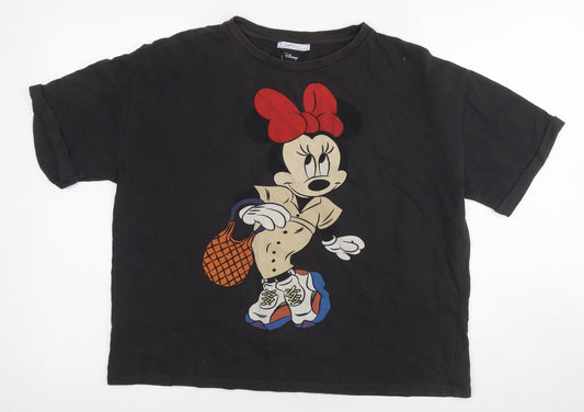 Disney Womens Black Cotton Basic T-Shirt Size M Round Neck - Minnie Mouse