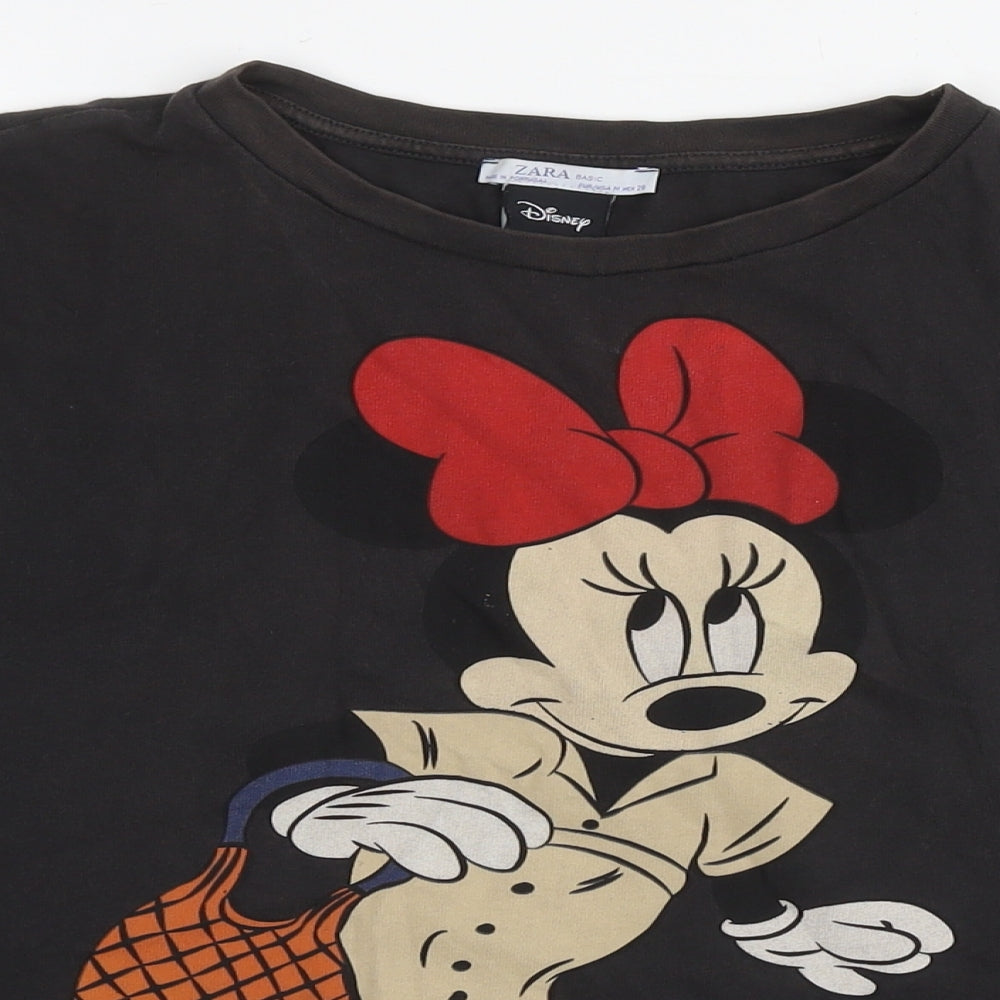 Disney Womens Black Cotton Basic T-Shirt Size M Round Neck - Minnie Mouse