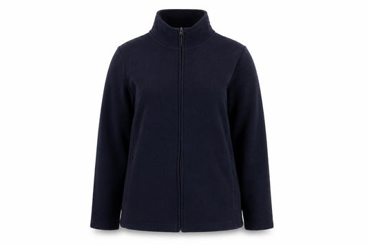 Front view of EWM women’s blue jacket, size UK 14, zip -, size UK 14-16