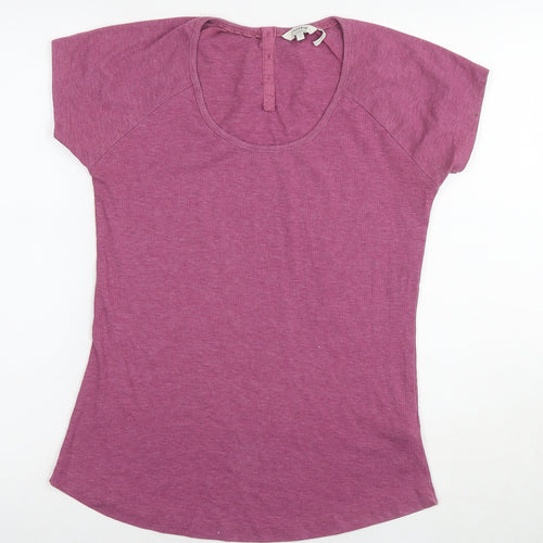 Fat Face Womens Pink Cotton Basic T-Shirt Size 10 Scoop Neck - Ribbed