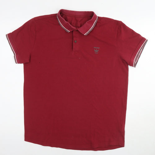 Firetrap Mens Red Cotton Polo Size L Collared Pullover