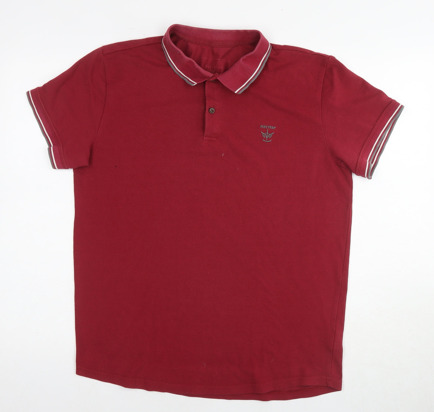 Firetrap Mens Red Cotton Polo Size L Collared Pullover