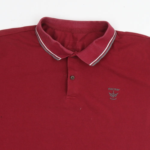 Firetrap Mens Red Cotton Polo Size L Collared Pullover