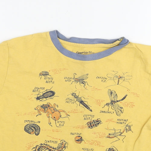 Gap Boys Yellow Cotton Basic T-Shirt Size 6-7 Years Round Neck Pullover - Insects