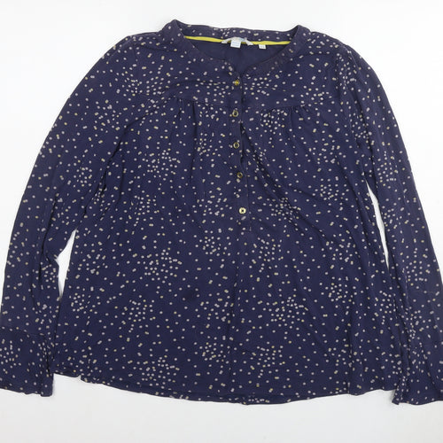 Boden Womens Blue Polka Dot Cotton Basic Blouse Size 14 Round Neck