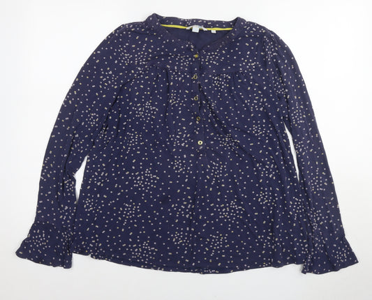 Boden Womens Blue Polka Dot Cotton Basic Blouse Size 14 Round Neck