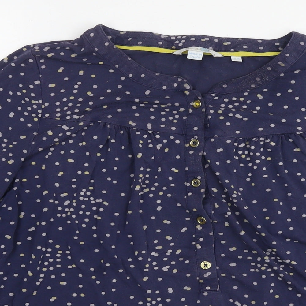 Boden Womens Blue Polka Dot Cotton Basic Blouse Size 14 Round Neck