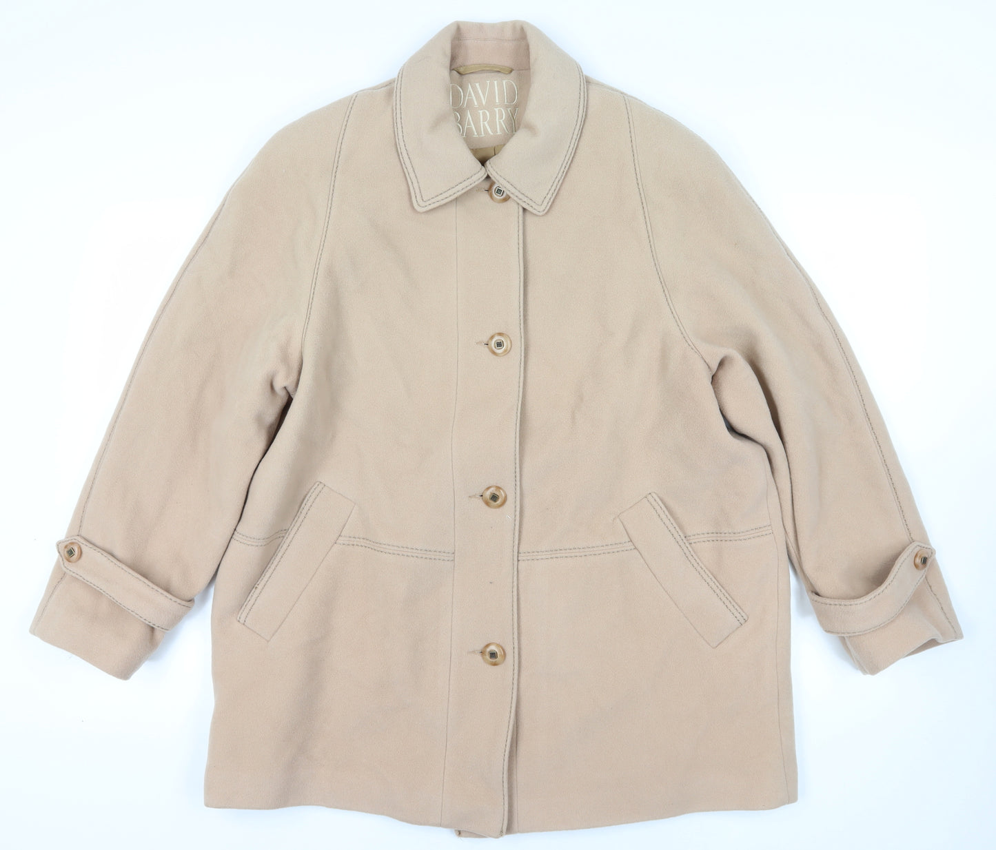 David Barry Beige Wool Blend Overcoat Size 18