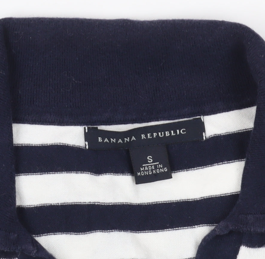 Banana Republic Striped Polo Top, Black/White, Size S