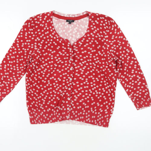 Hobbs Red Polka Dot Cardigan, Size 14, Cotton Knit